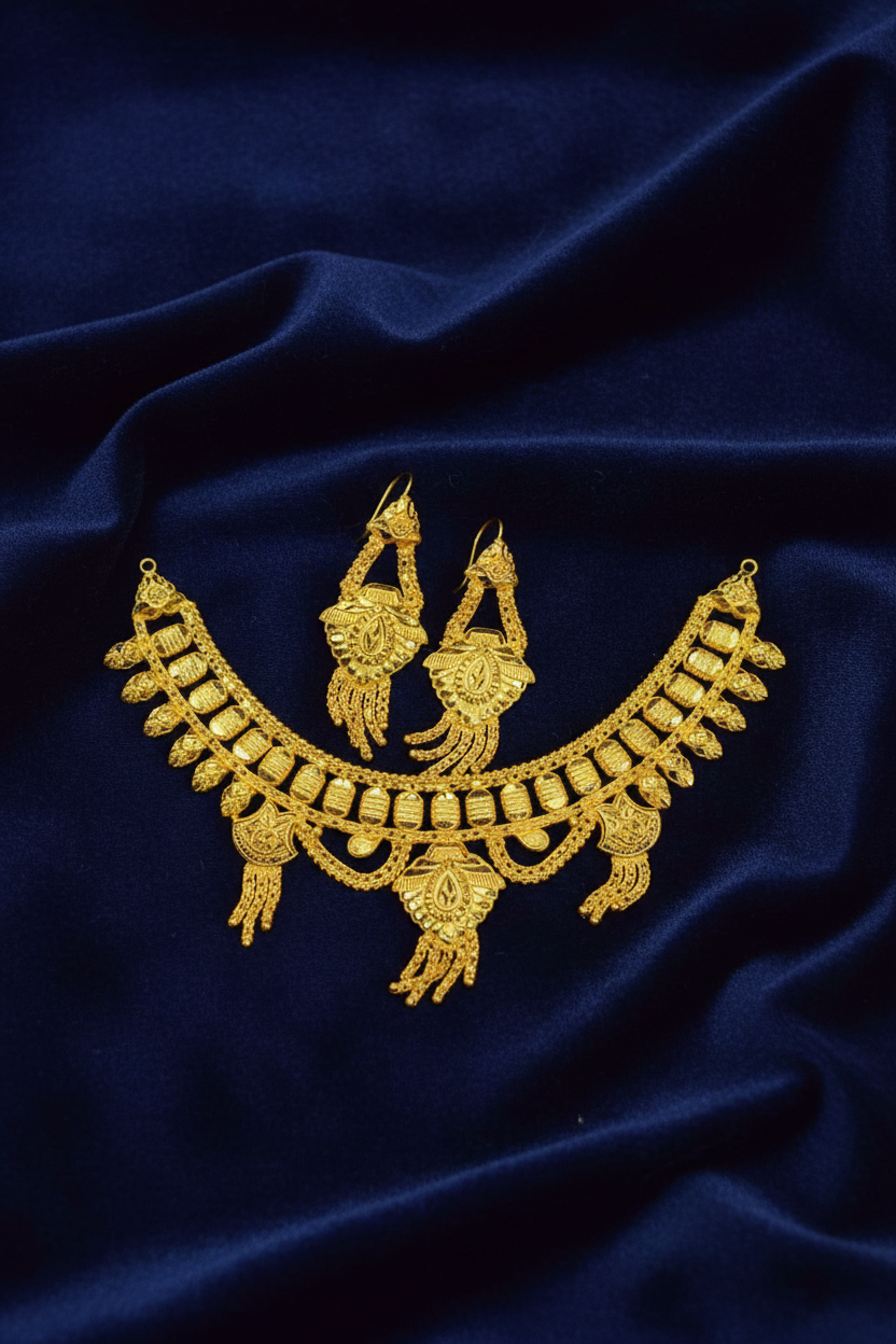 Premium 24K Gold Polished Bridal Necklace Set with Earrings – Bin Rehman Exclusive