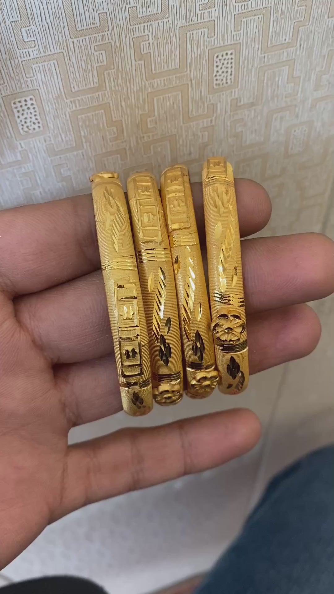 Elegant Traditional Gold-Toned Bangles (Set of 4)