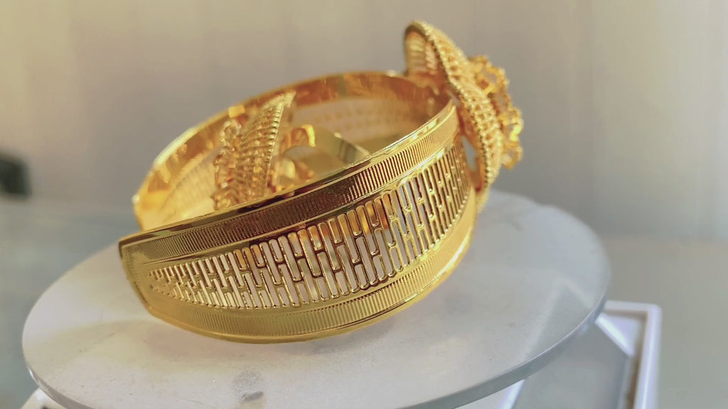 Gold Plated Flower Design Bracelet Set – Adjustable Bangles for Women