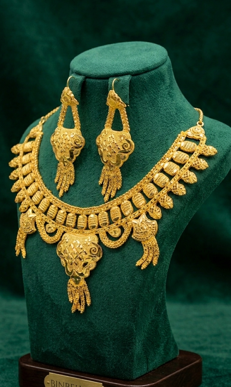 Exquisite Gold-Polished Bridal Jewelry Set (Necklace & Earrings)