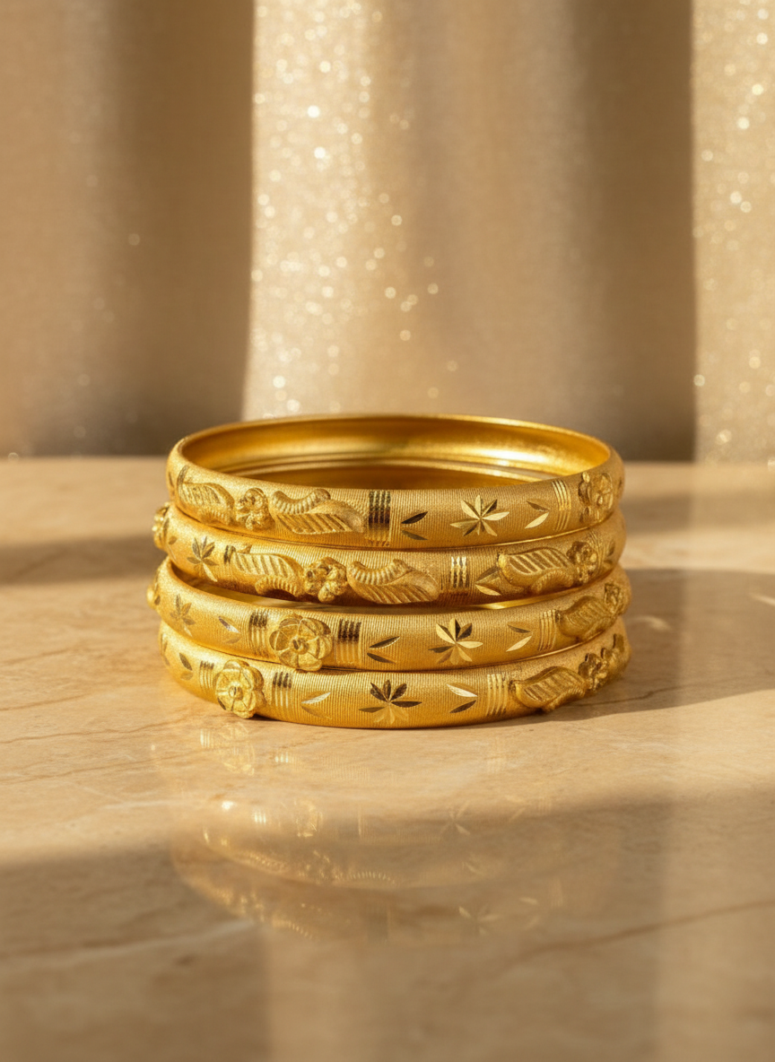 Elegant Traditional Gold-Toned Bangles (Set of 4)