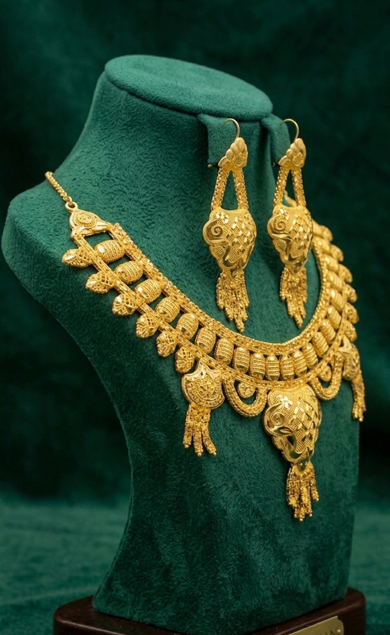 Exquisite Gold-Polished Bridal Jewelry Set (Necklace & Earrings)