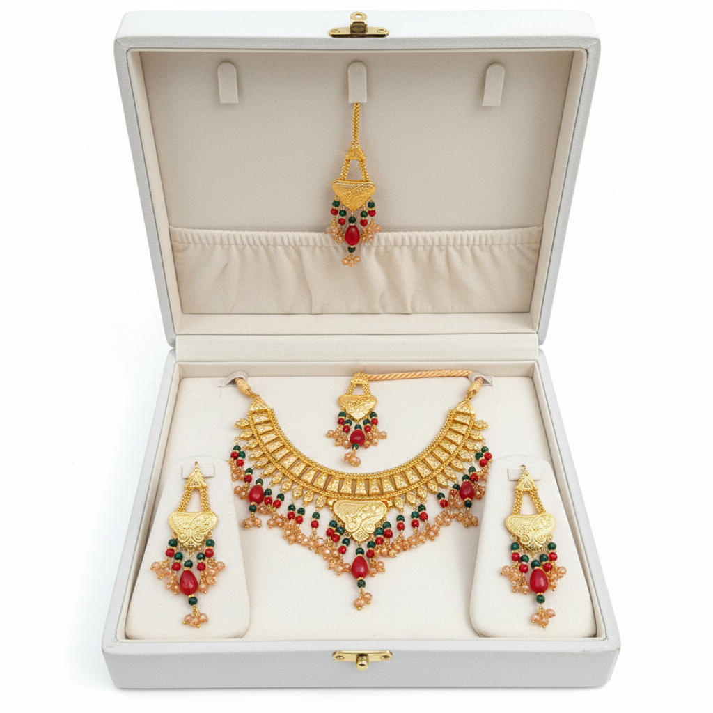 Premium Bridal/Party Wear Gold-Plated Jewellery Set Elevate your traditional look with this stunning, handcrafted jewellery masterpiece.