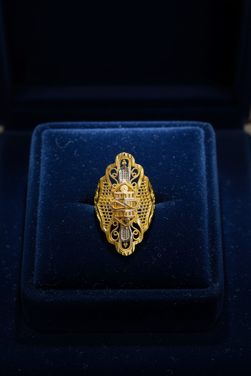 21K Gold Plated Filigree Statement Ring – Royal Jaali Work Bridal Cocktail Ring