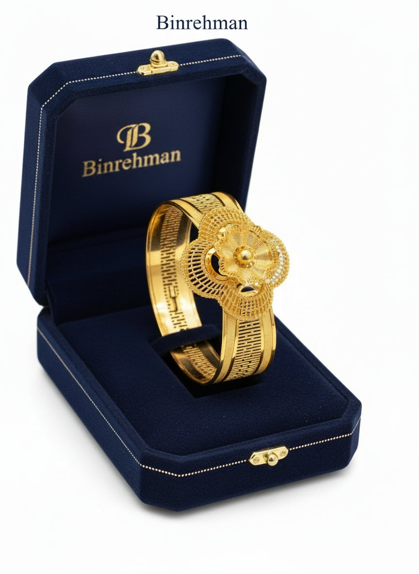 Gold Plated Flower Design Bracelet Set – Adjustable Bangles for Women