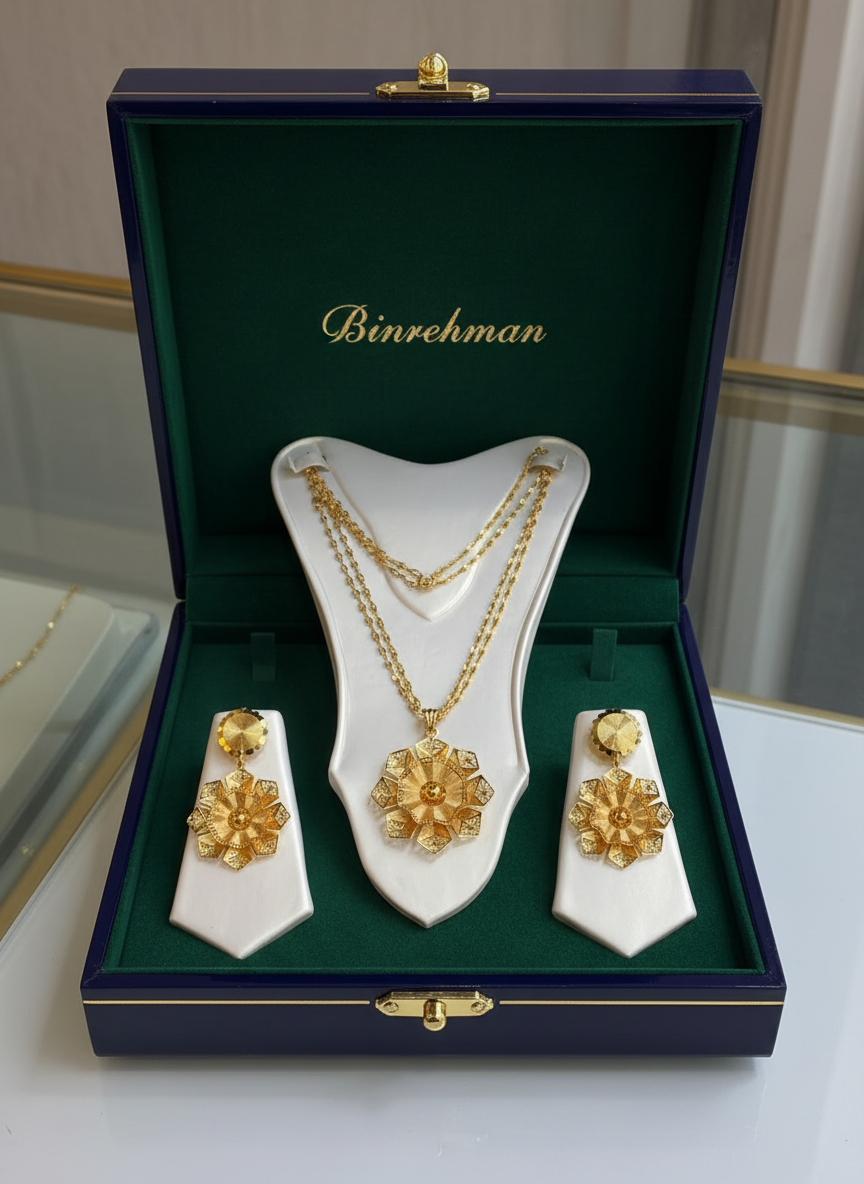 Gold-Plated Floral Necklace & Earrings Set