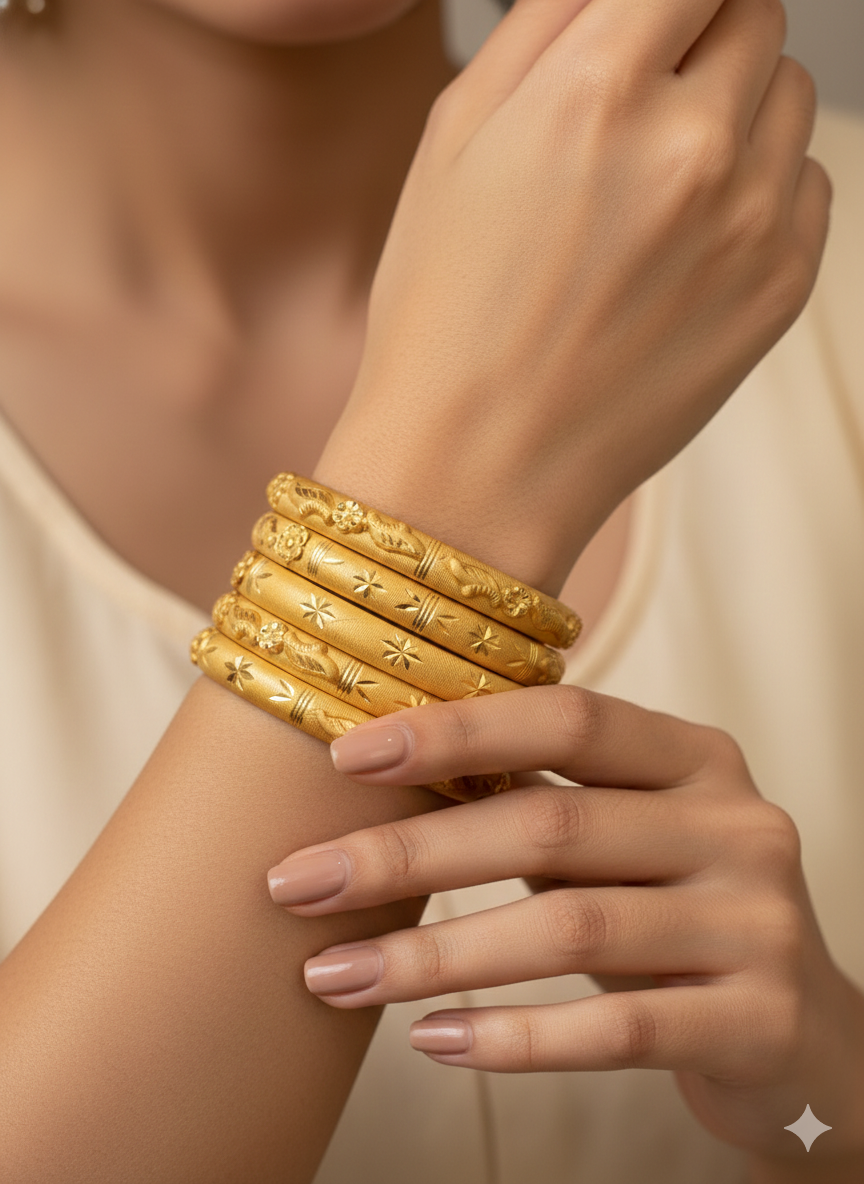 Elegant Traditional Gold-Toned Bangles (Set of 4)