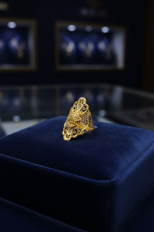21K Gold Plated Filigree Statement Ring – Royal Jaali Work Bridal Cocktail Ring