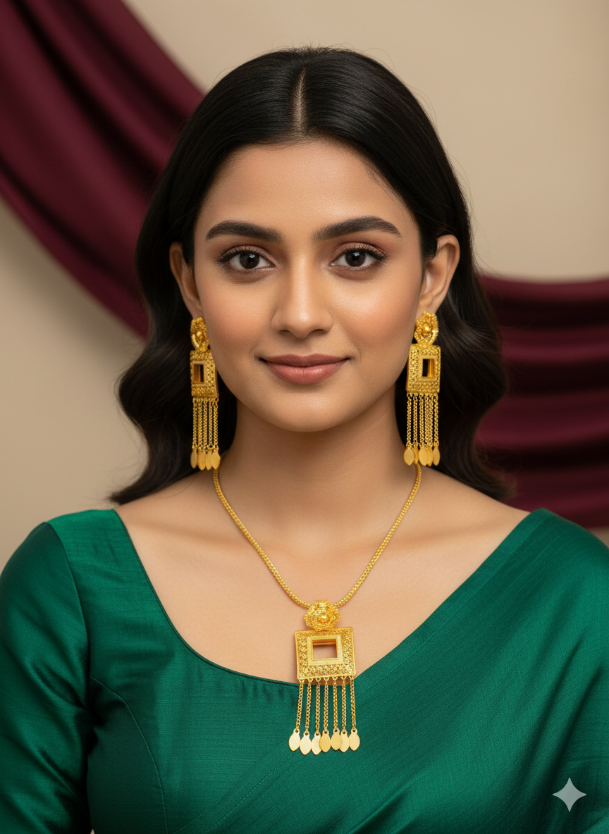 Premium 22K Gold Plated Bridal Necklace Set – With Long Haar, Choker & Earrings