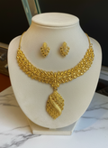 Gold Plated Bridal Necklace Set – Leaf Pattern Design with Earrings | Wedding Jewelry Set