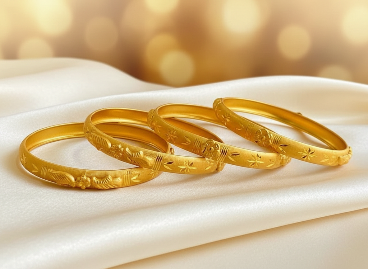 Elegant Traditional Gold-Toned Bangles (Set of 4)