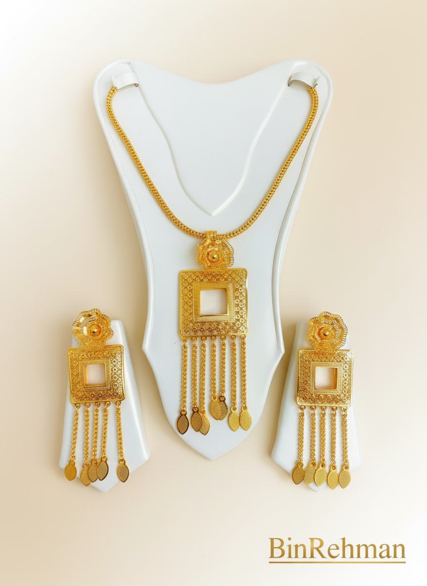 Premium 22K Gold Plated Bridal Necklace Set – With Long Haar, Choker & Earrings
