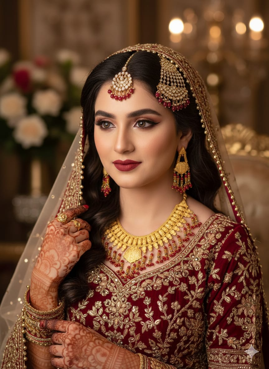 Royal Gold-Plated Bridal Necklace & Earring Set (Red & Gold)