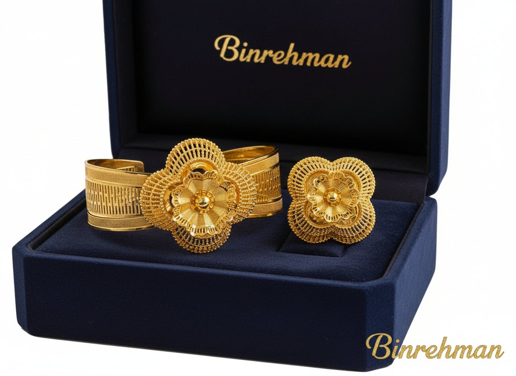 Gold Plated Flower Design Bracelet Set – Adjustable Bangles for Women